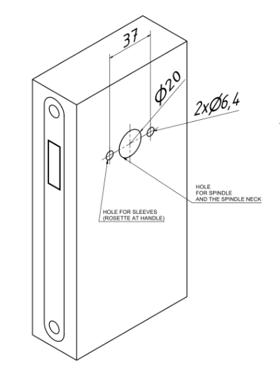 Otvory pro montáž rozetového kování bez spodních rozet