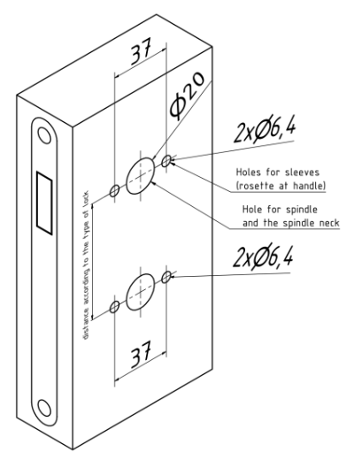 Otvory pro montáž rozetového kování se spodní dózickou nebo cylindrickou rozetou